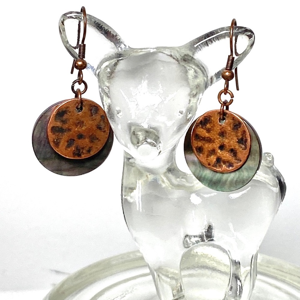 🎉HPx2🎉 Lia Sophia Harvest Moon Style Copper & Abalone Drop Earrings, Like New